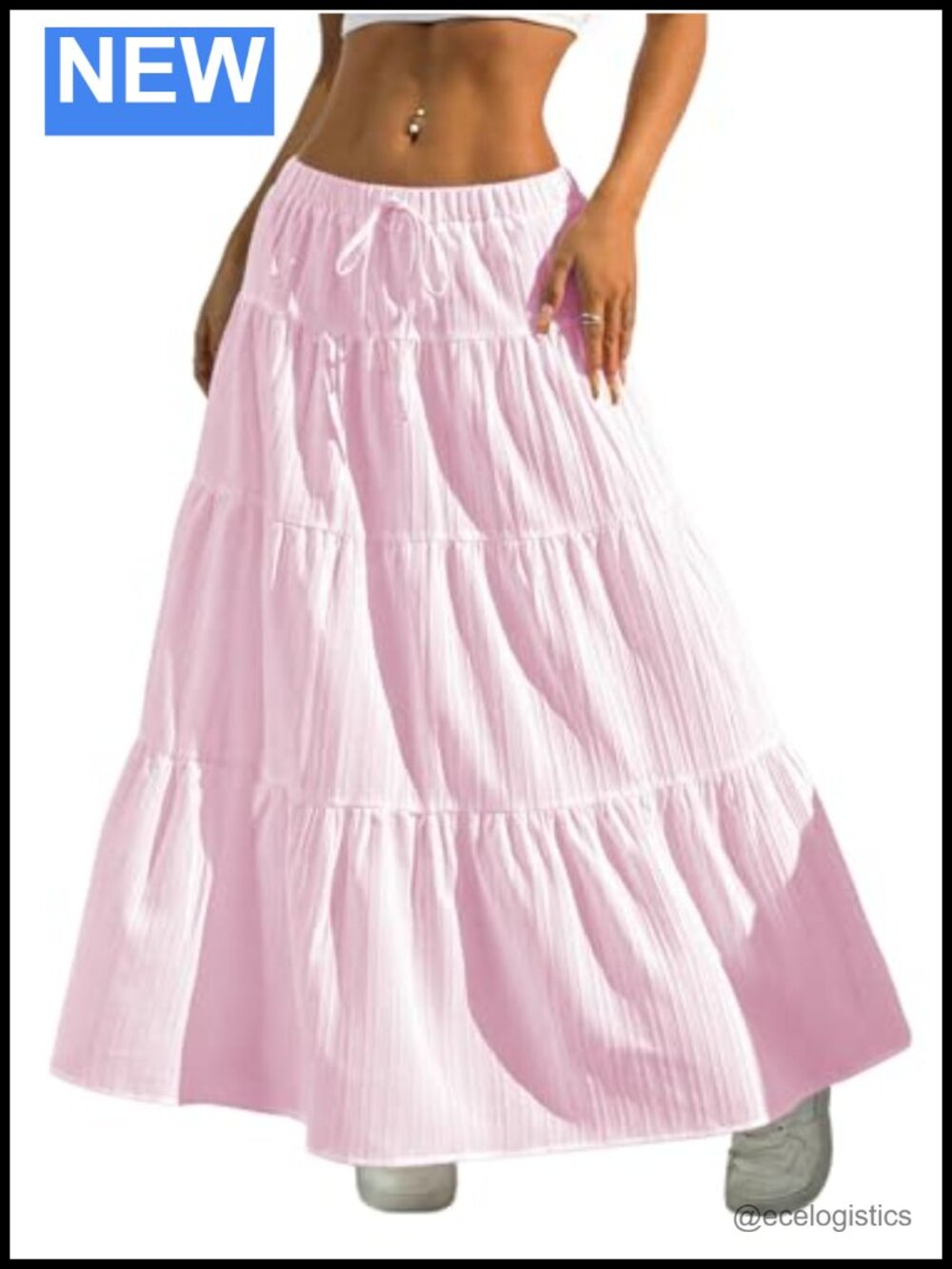 Boho Flowy Ruffle Maxi Skirt Summer Beach Outfit